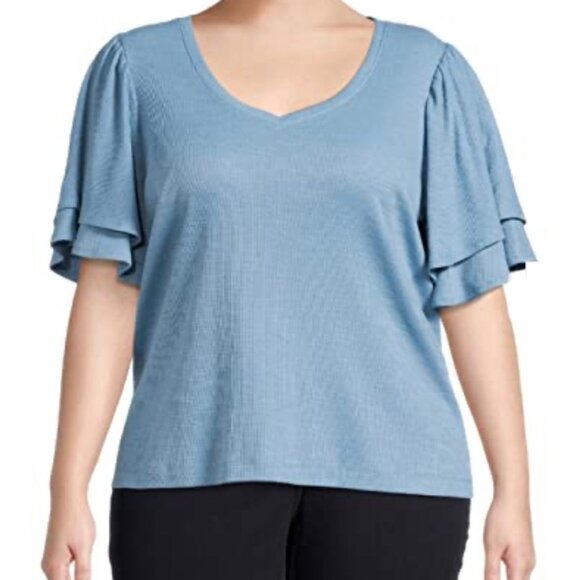 Terra & Sky Angel Aged Blue Plus Size Double Layered Sleeve Top - 3X - Picture 1 of 1